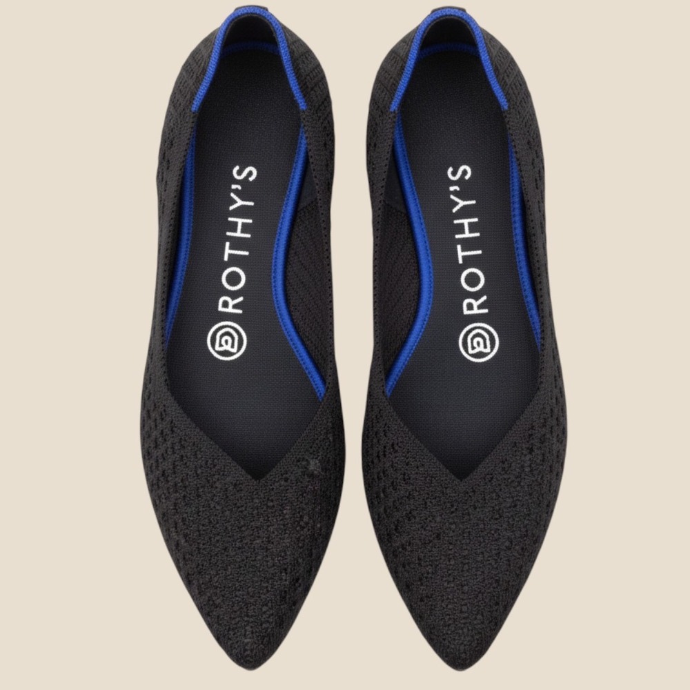 Women's Rothy's The Point pointed-toe ballet flats Black Blue machine washable